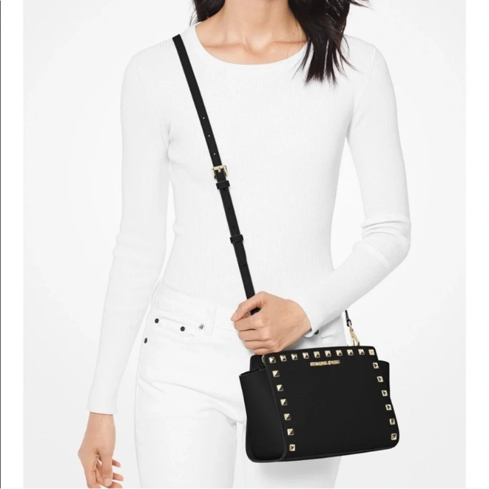 Michael Kors Selma Medium Metallic Leather Crossbody
